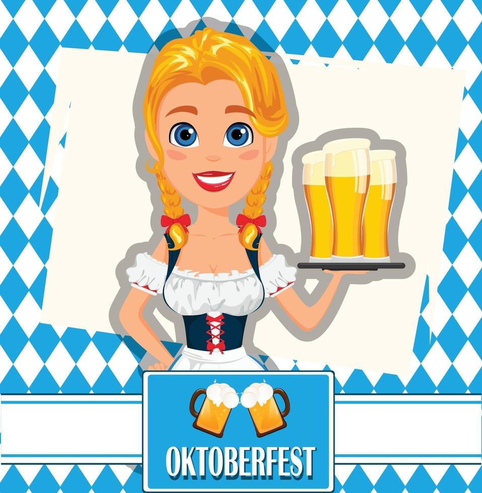 Oktoberfest. Pretty redhead girl standing with beer vector