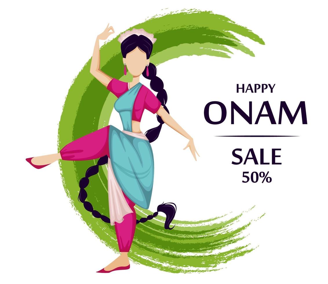 feliz onam. mujer india bailando vector