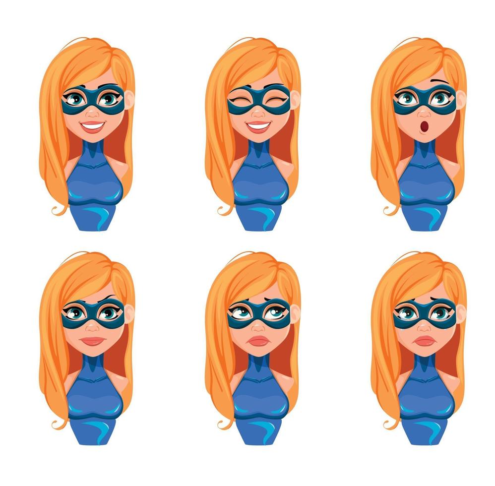 Face expressions of super woman. vector