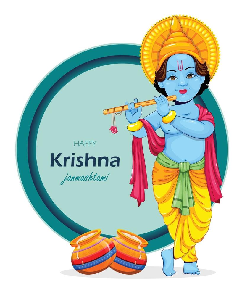 Happy Krishna Janmashtami greeting card vector