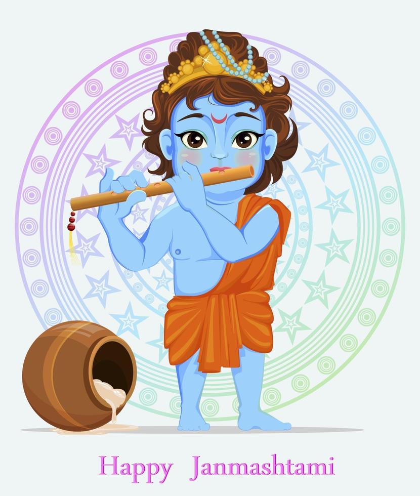 feliz janmashtami. celebrando el nacimiento de Krishna. vector