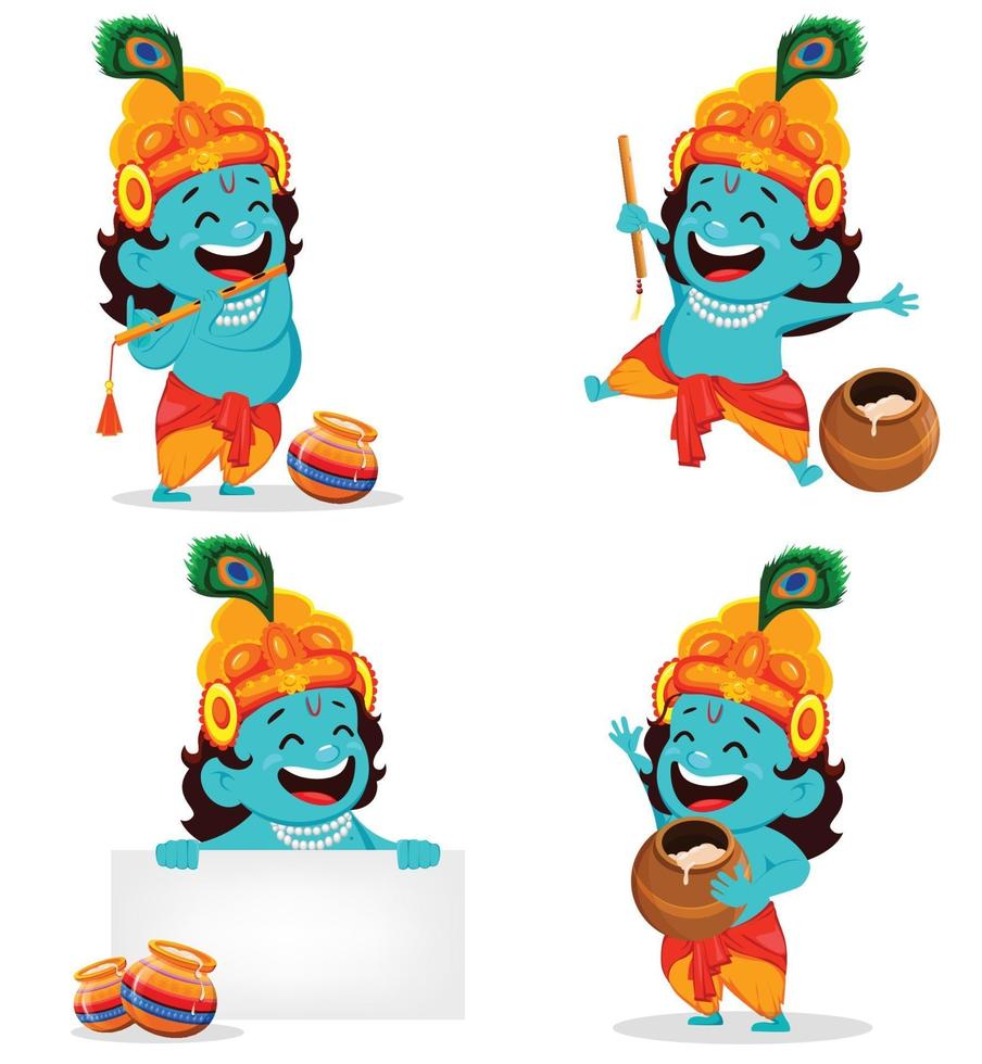 personaje de dibujos animados divertido señor krishna vector