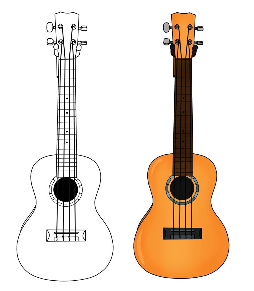 Hand drawn yellow guitar with a sketch isolated in a white background vector