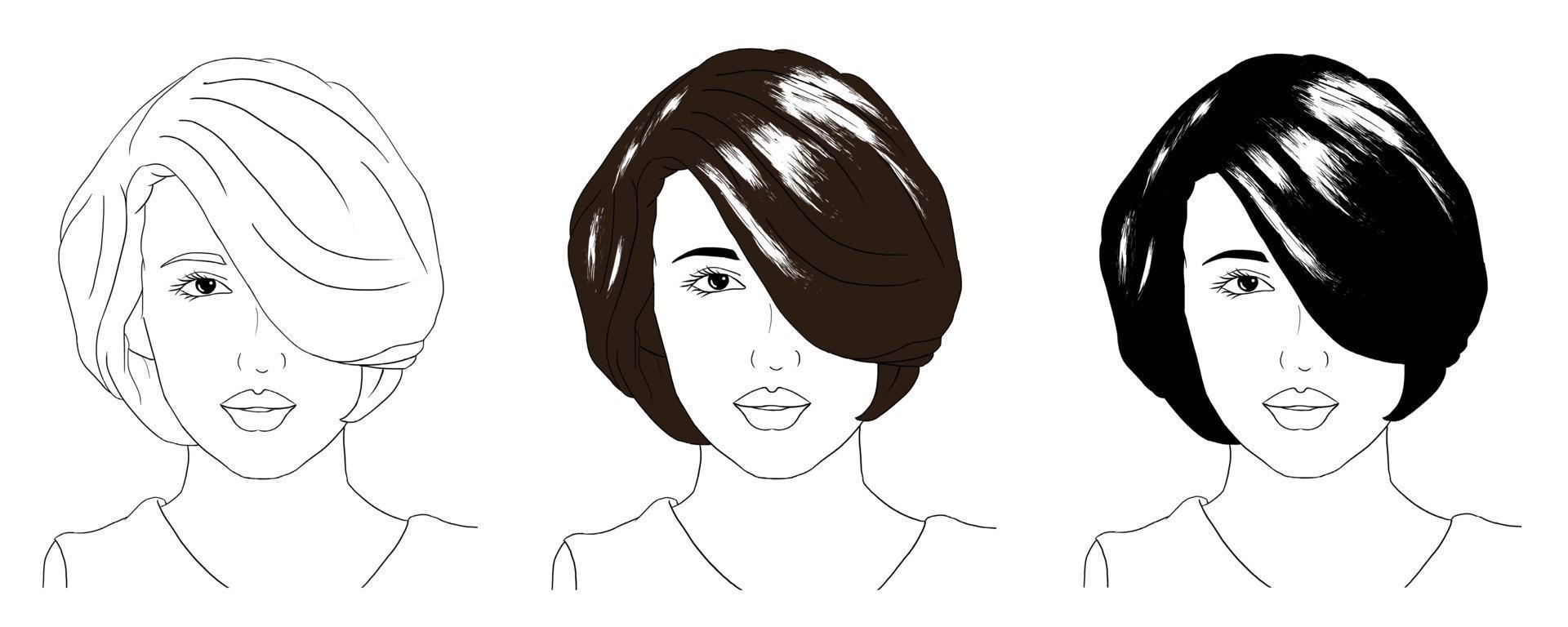 Hand drawn short hair girl collection vector