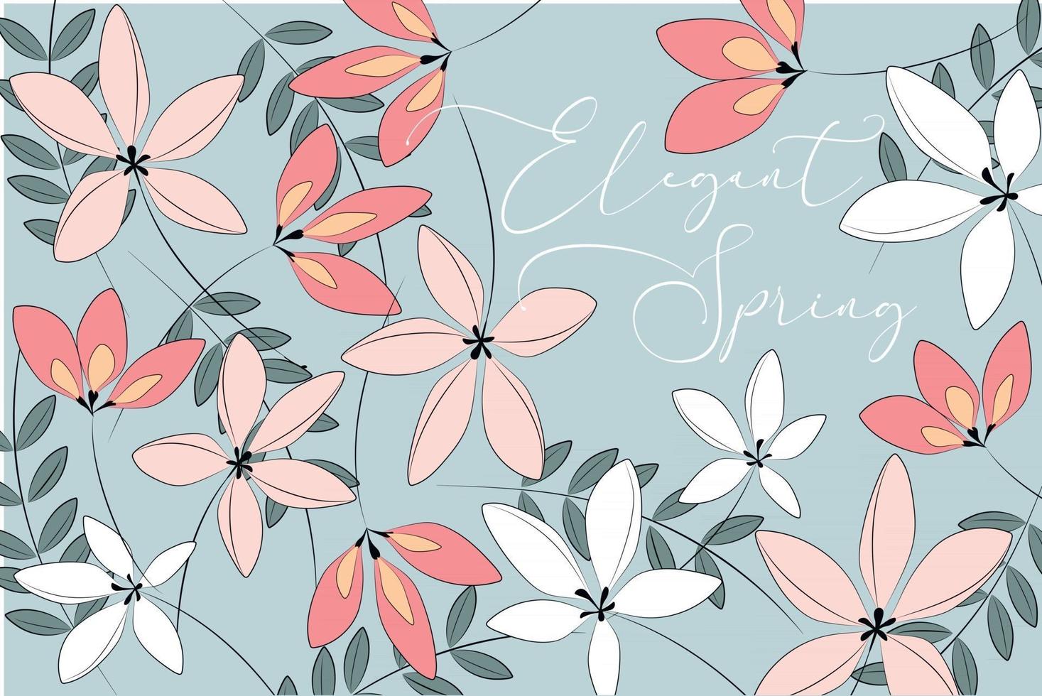 Elegant Spring Background with Flowers and Leaves vector