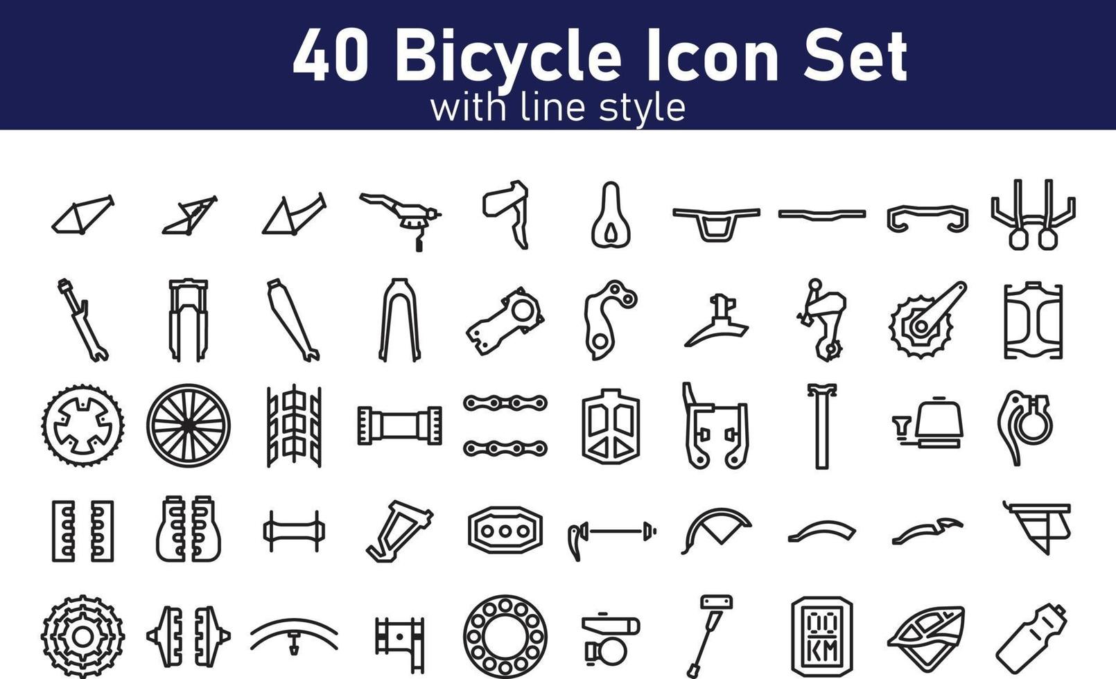 Set of Bicycle Parts with Solid Style Vector Pixel Perfect