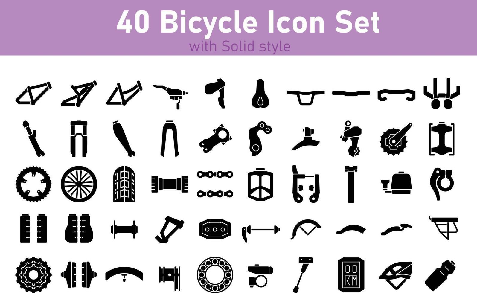 Set of Bicycle Parts with Solid Style Vector Pixel Perfect