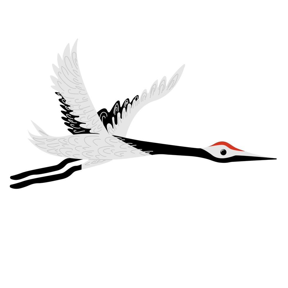 Stylized Cute Stork Flying in the sky. Isolated Background vector