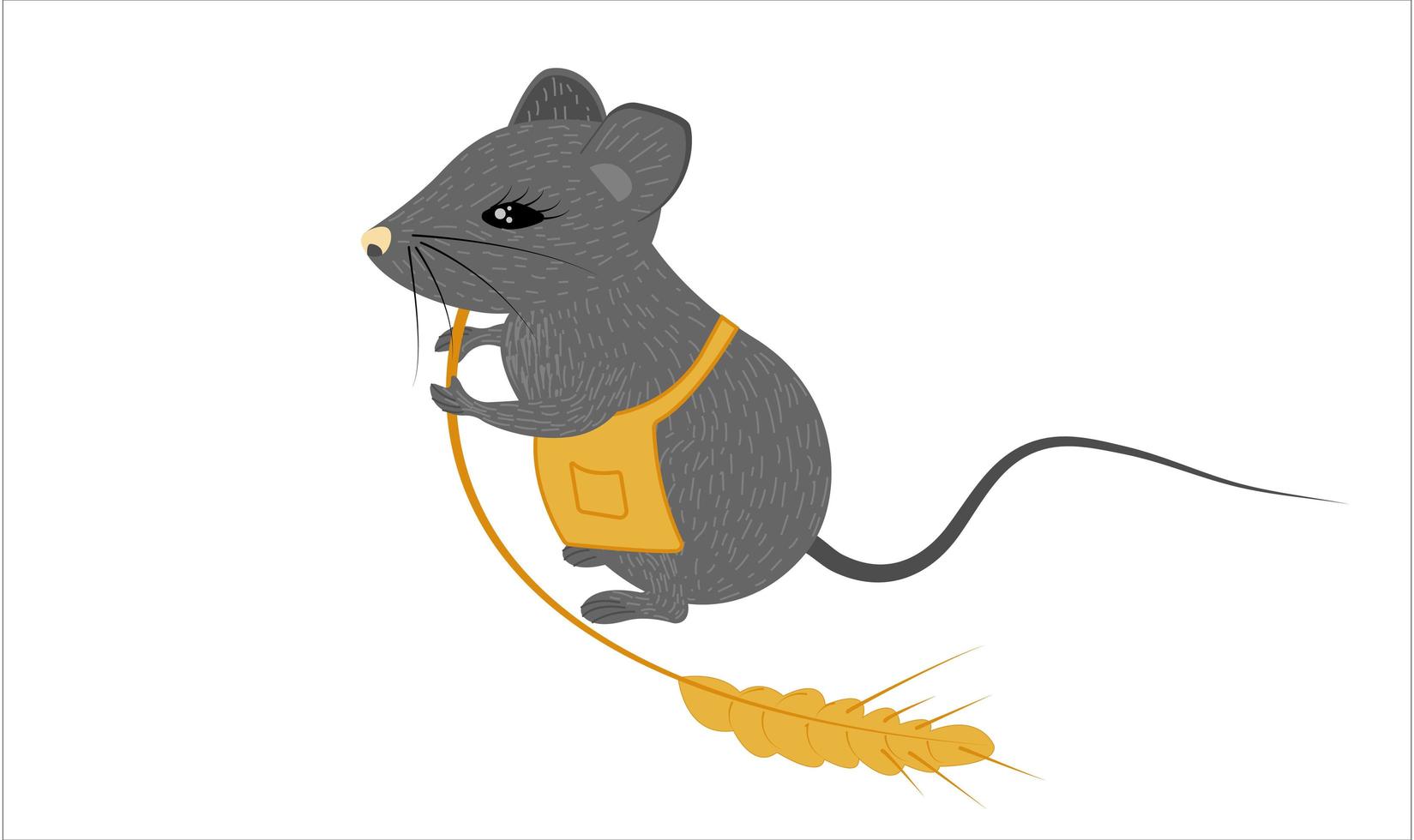 un lindo ratón estilizado con una espiguilla y un delantal de chef vector