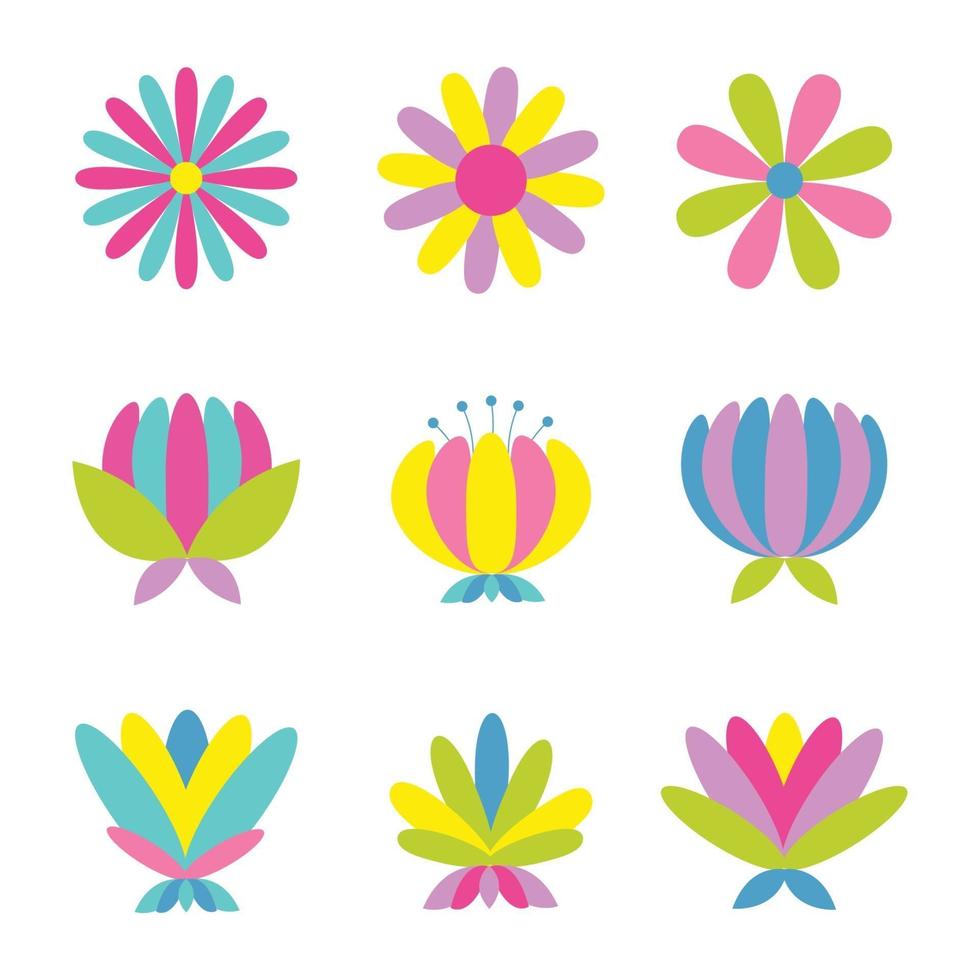 conjunto de iconos de flores de colores vector