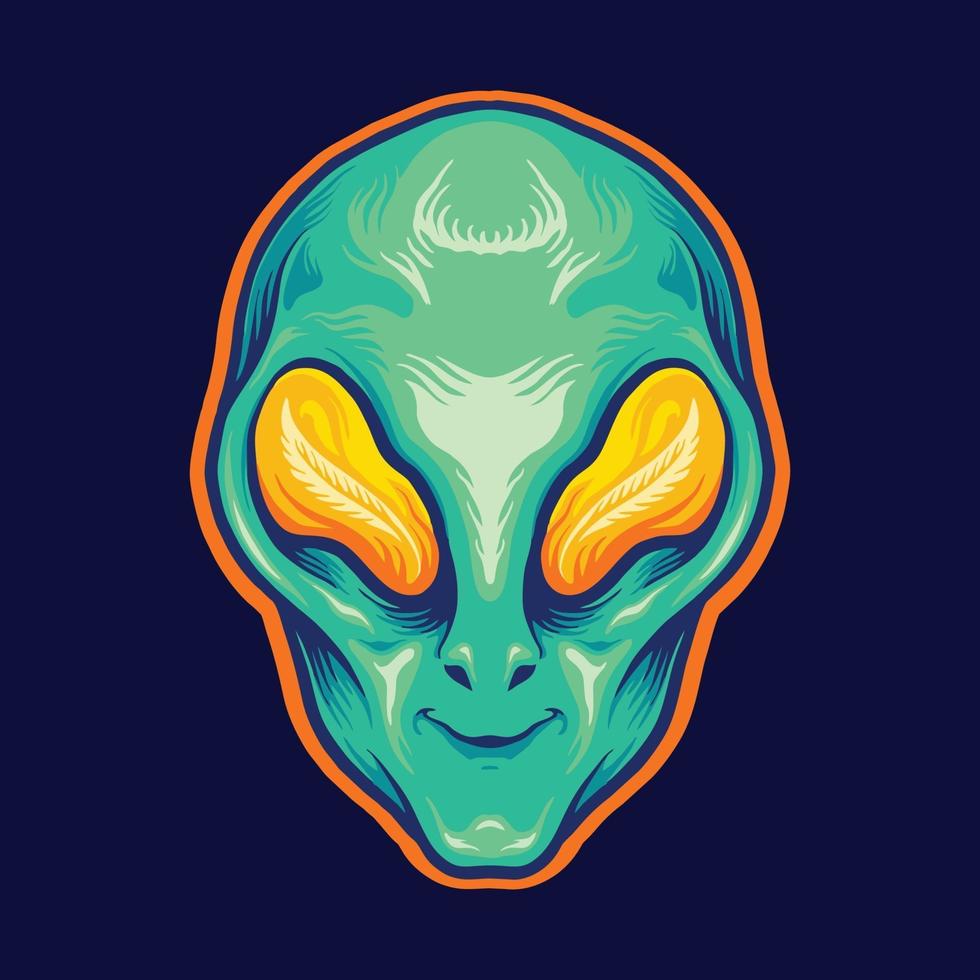 cabeza alien verde sonrisa mascota de dibujos animados vector