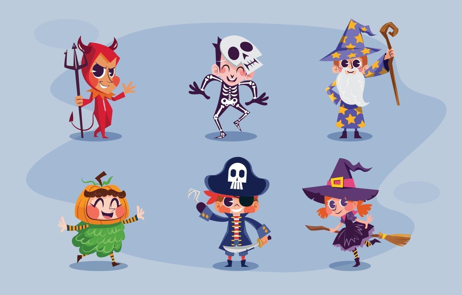 paquete de personajes de fiesta de disfraces de halloween vector