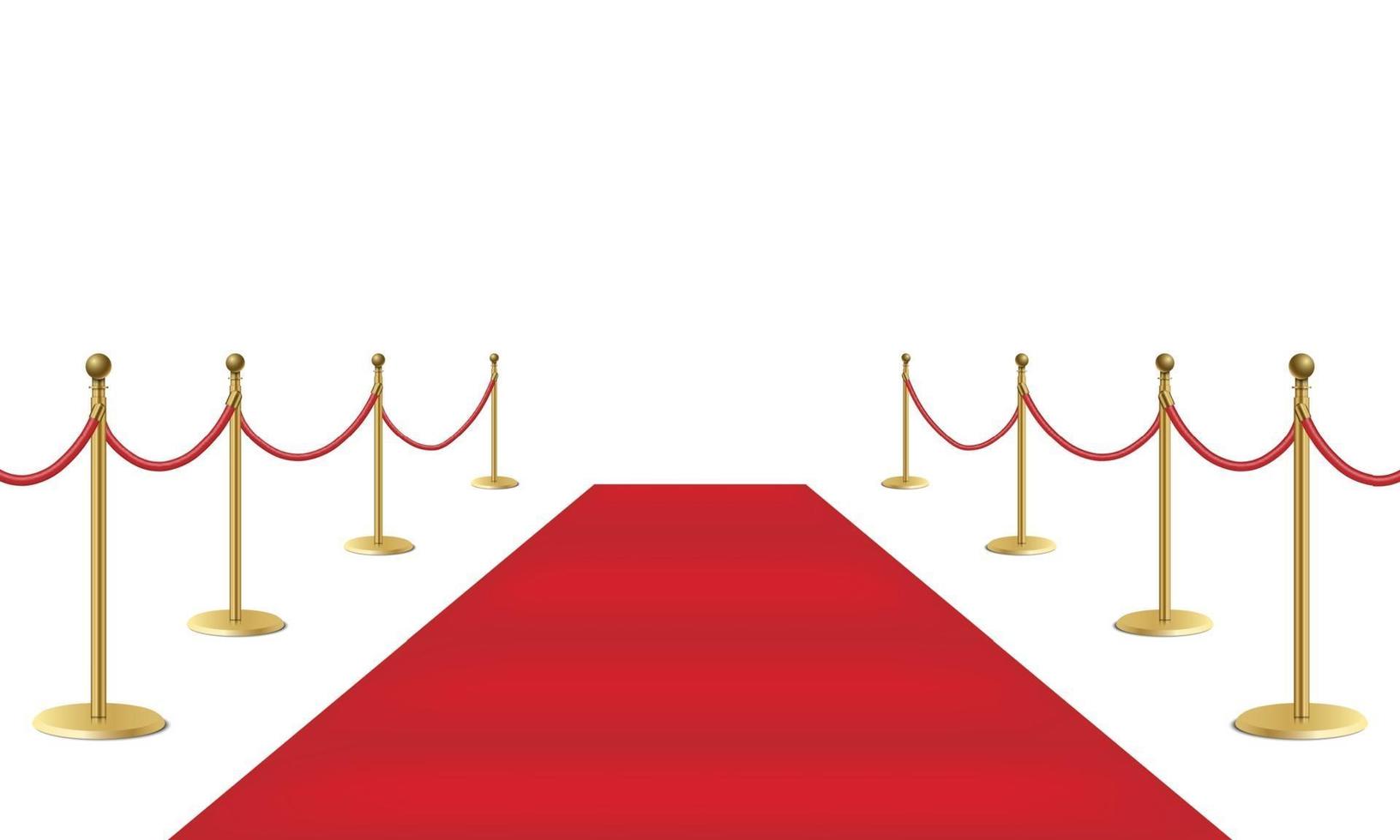 Red event carpet and golden barriers isolated on white background vector