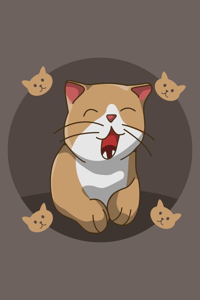 Sleepy cat cartoon illustration vector