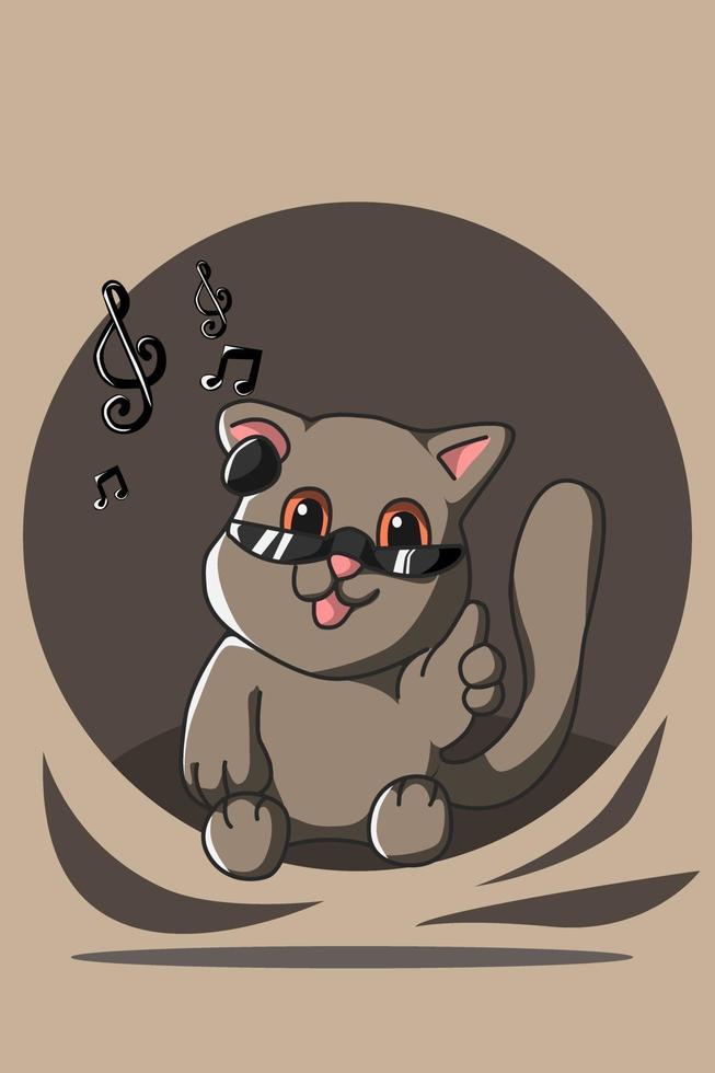 Cat with note music cartoon vector