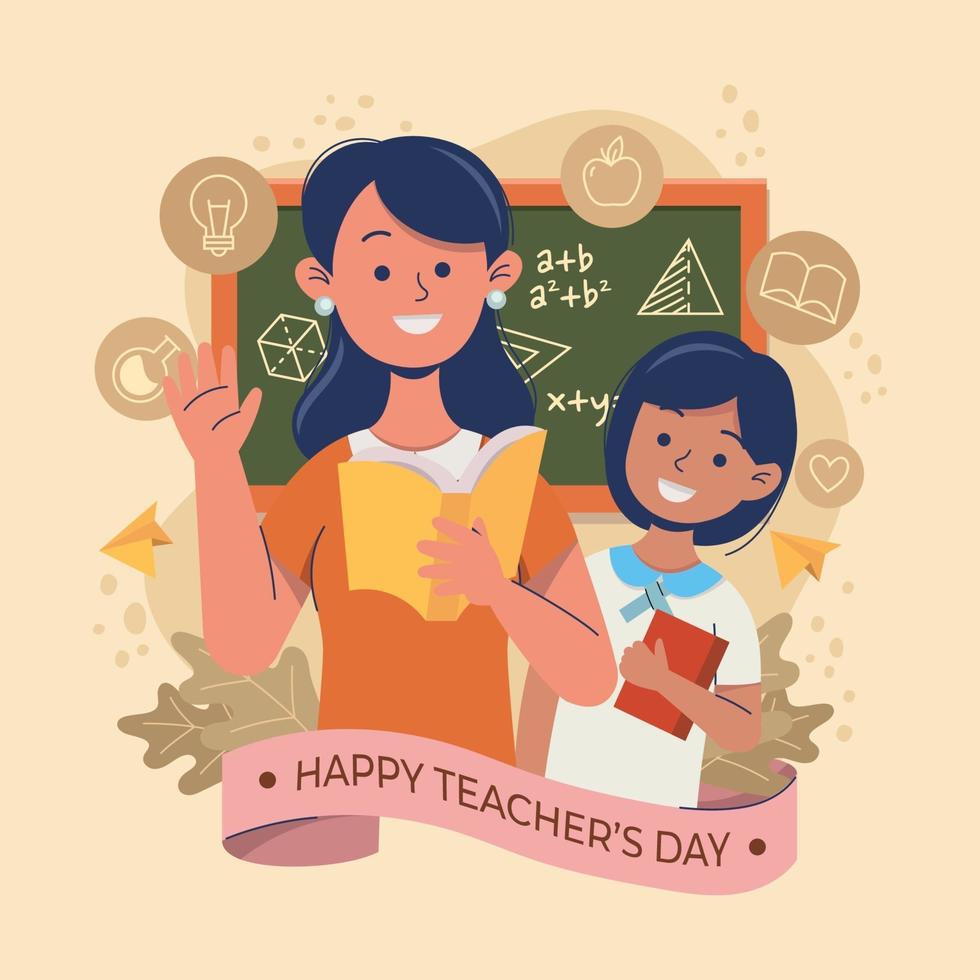 Happy Teachers Day with Teacher and Student vector