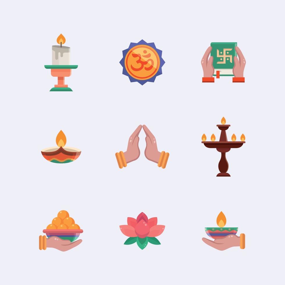 conjunto de icono de diwali vector