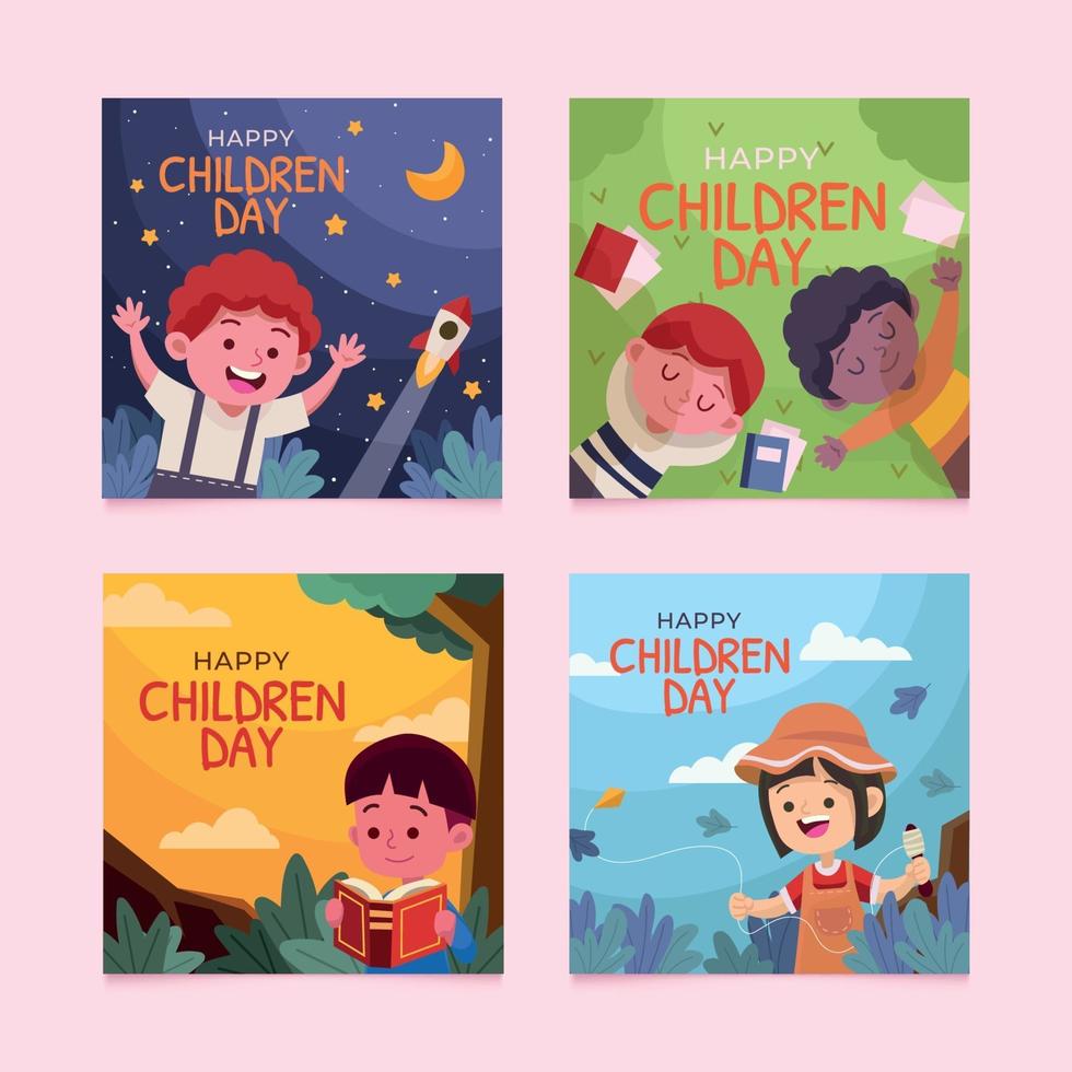 Set of Children Day for Social Media Post vector