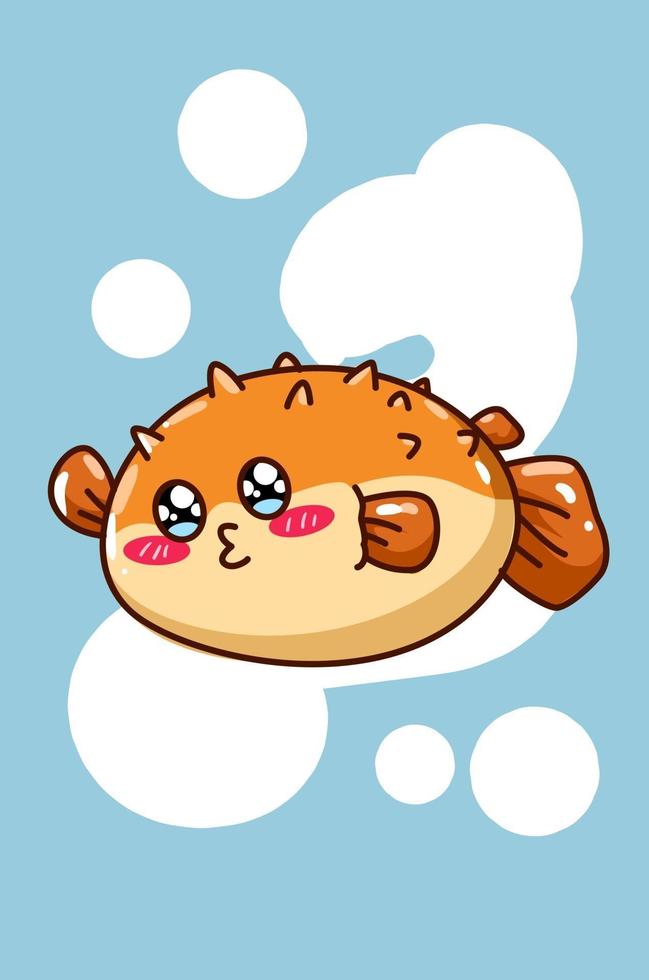 a little happy puffer fish cartoon vector