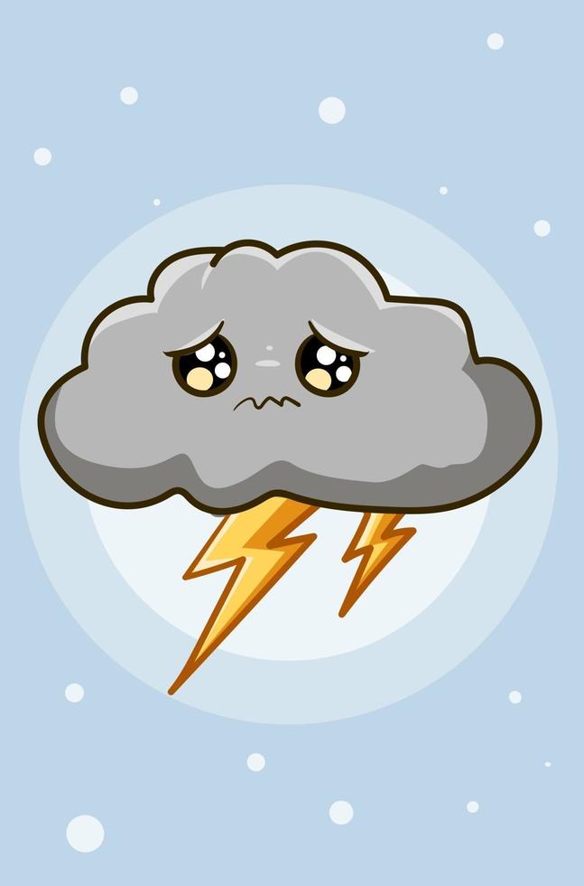 cute and sad cloudy sky vector