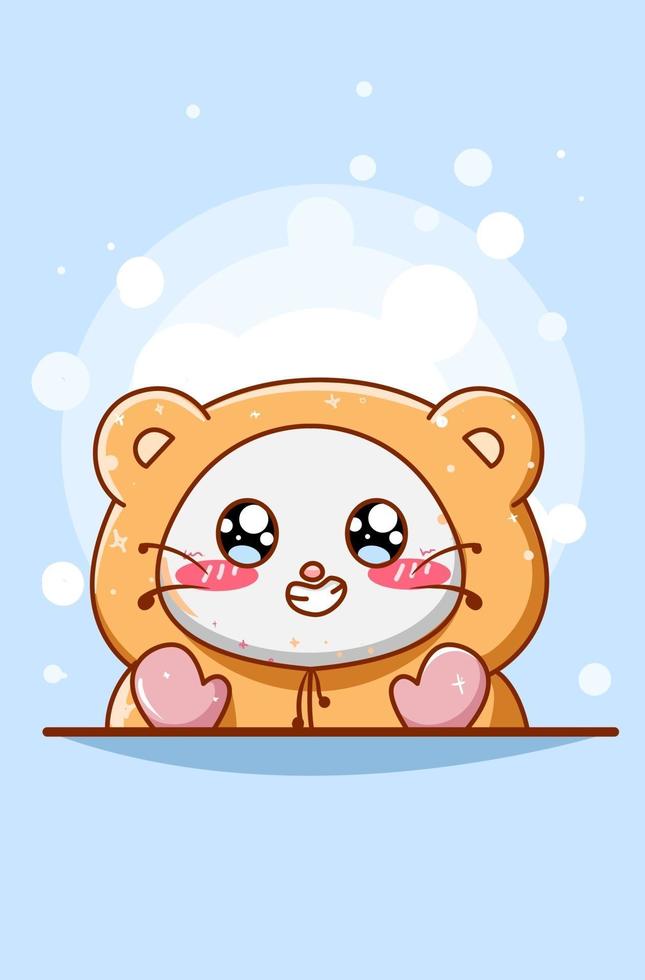 cute cat with bear jacket vector