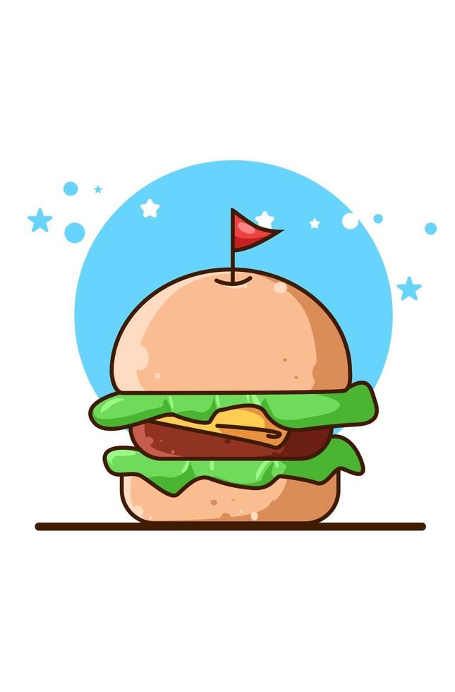 Hamburguesa dulce con dibujos animados icono de bandera vector