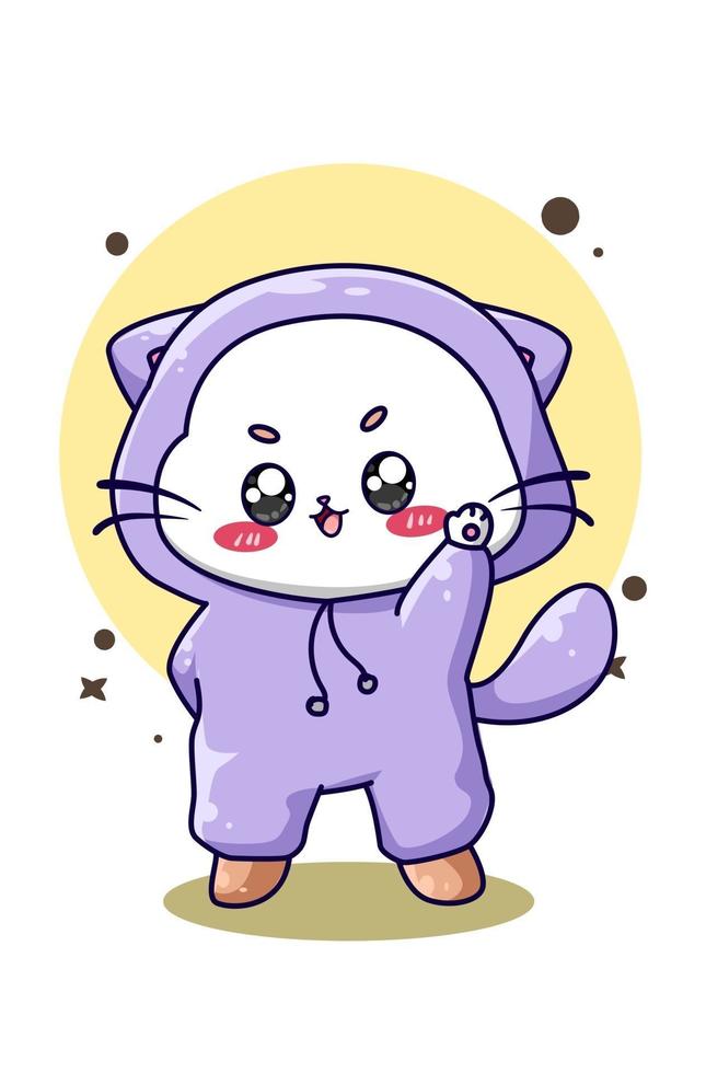 cute and happy cat with purple shirt cartoon ilustration vector