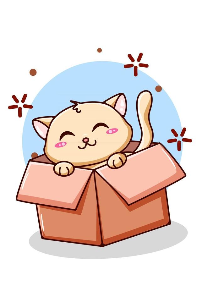 lindo y divertido gato en la caja animal vector