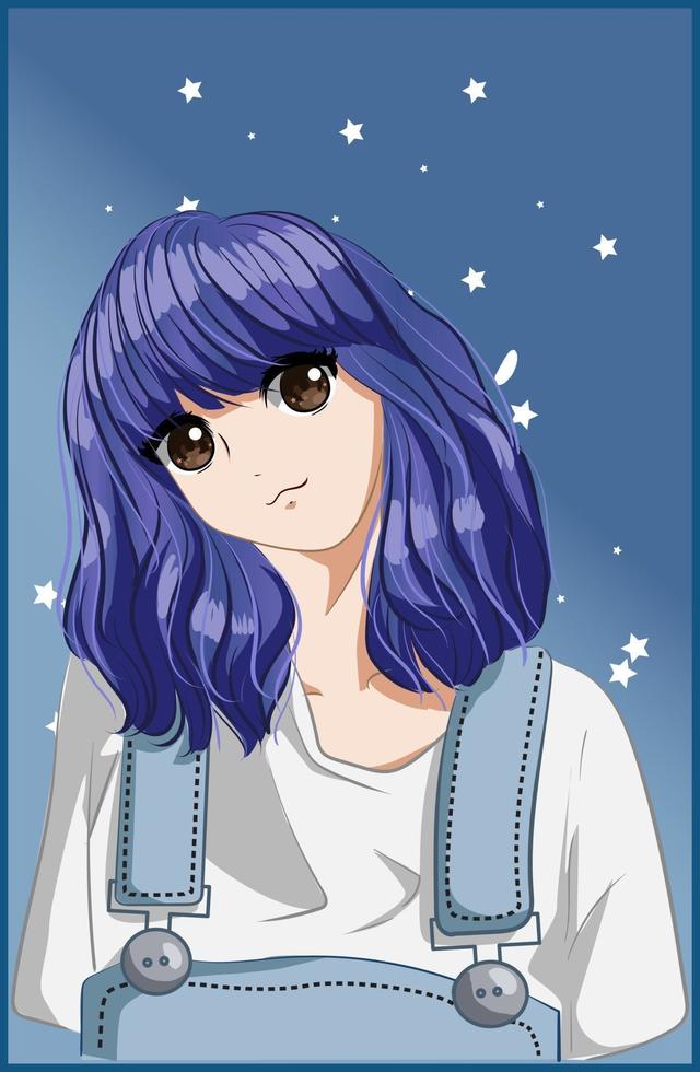 cute and beautiful girl short purple hair vector