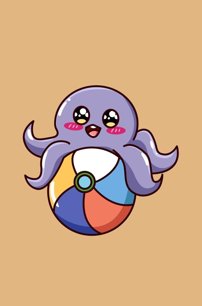 a cute and happy octopus with ball vector