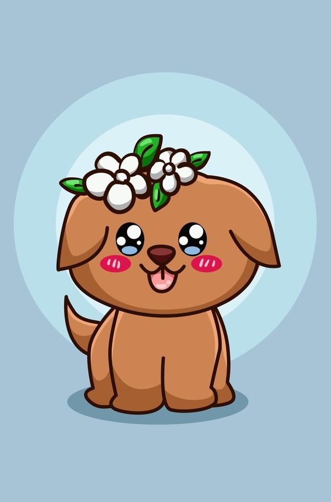 cute and happy dog with crown flower vector