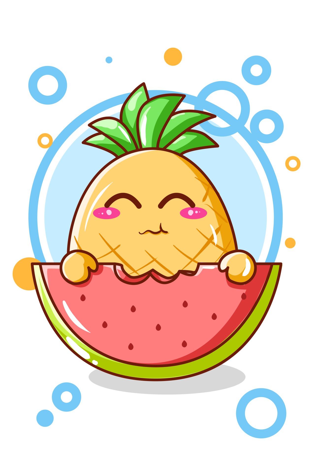 Cute pineapple with watermelon in summer cartoon illustration 3226606  Vector Art at Vecteezy