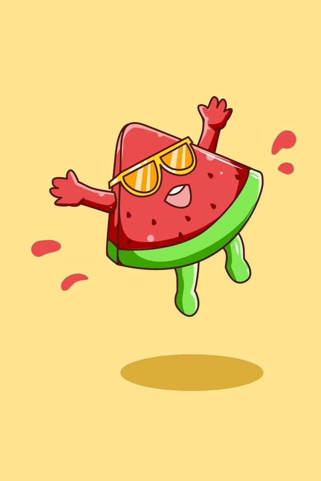 Cute and happy watermelon in the summer cartoon illustration vector