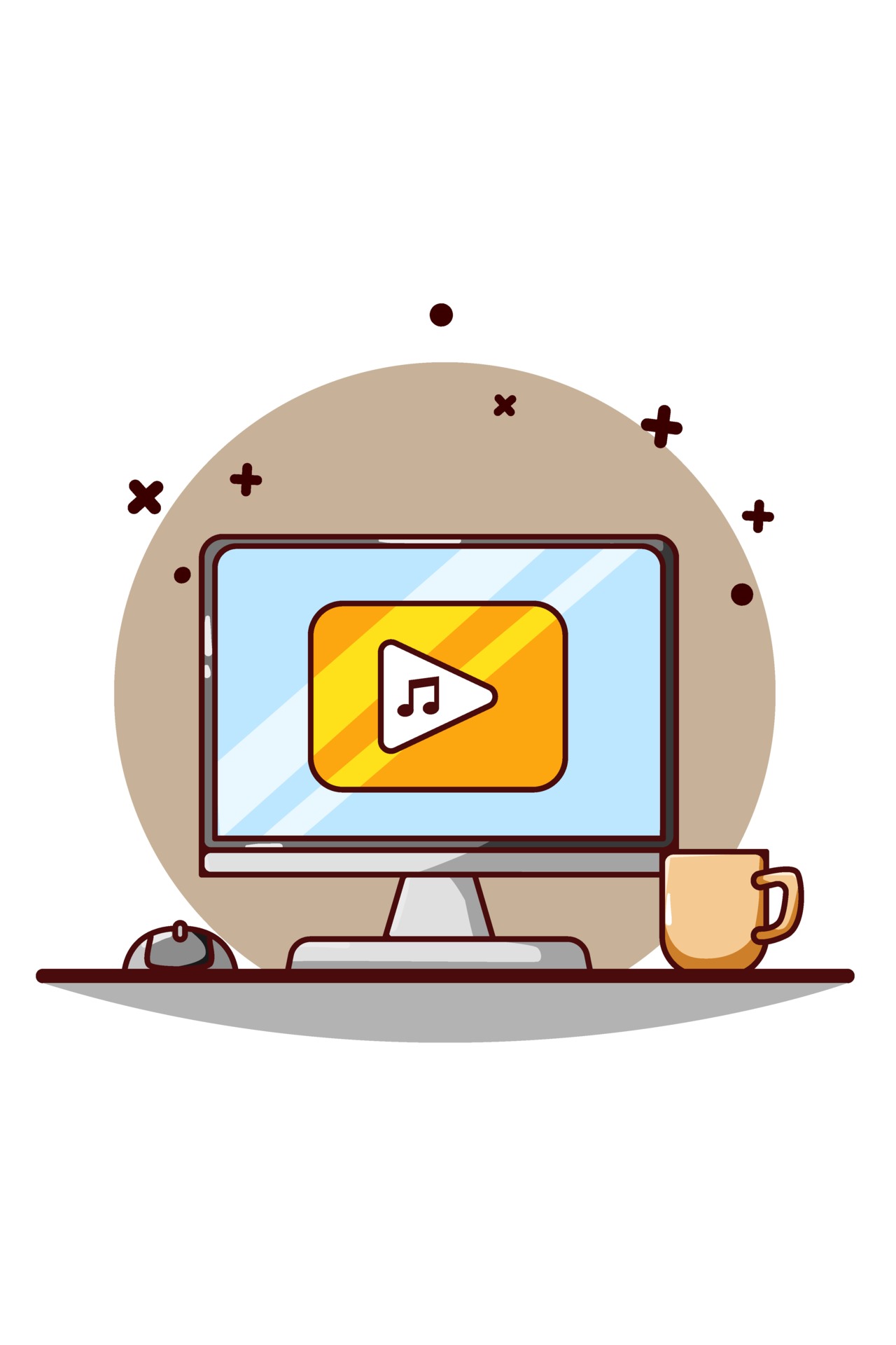 Playing music in computer display icon cartoon illustration 3226631