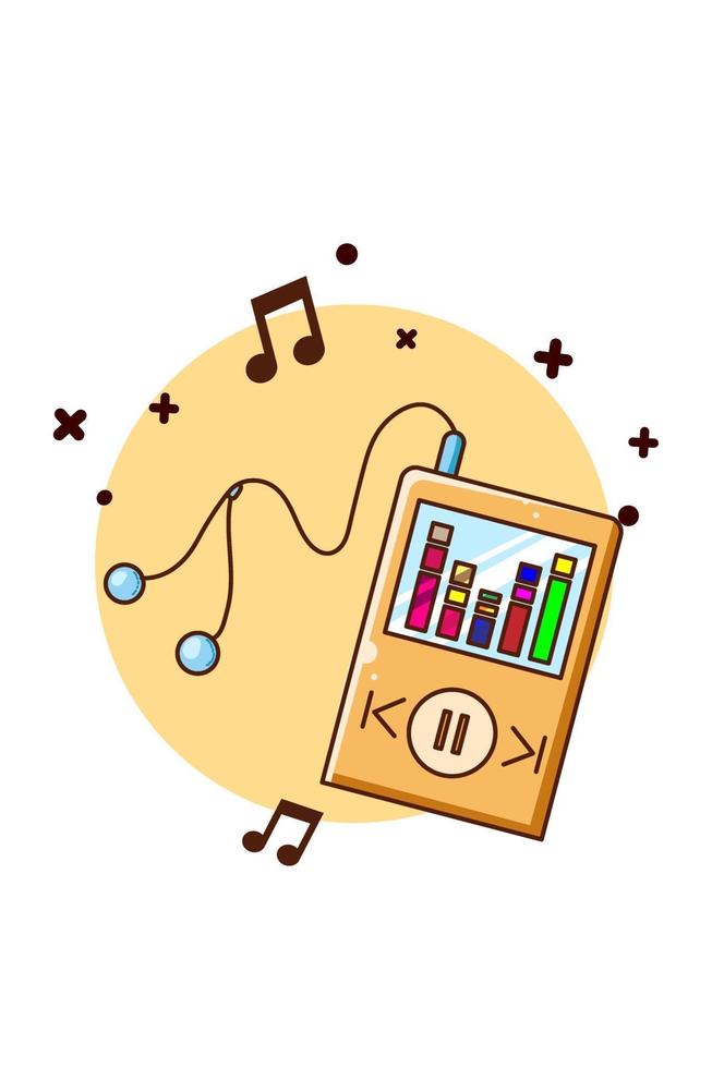 Audio music player with earphone icon cartoon illustration vector