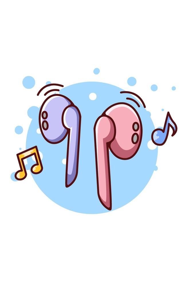 Earphone blue-tooth for listening music audio cartoon illustration vector