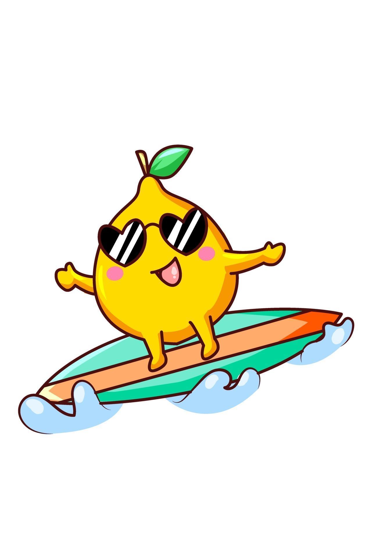 Happy lemon surfing in sea in summer cartoon illustration 3226707 ...