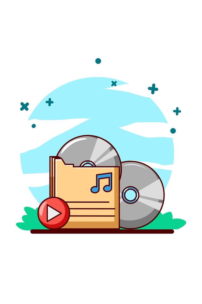 Music cassette with play button cartoon illustration vector