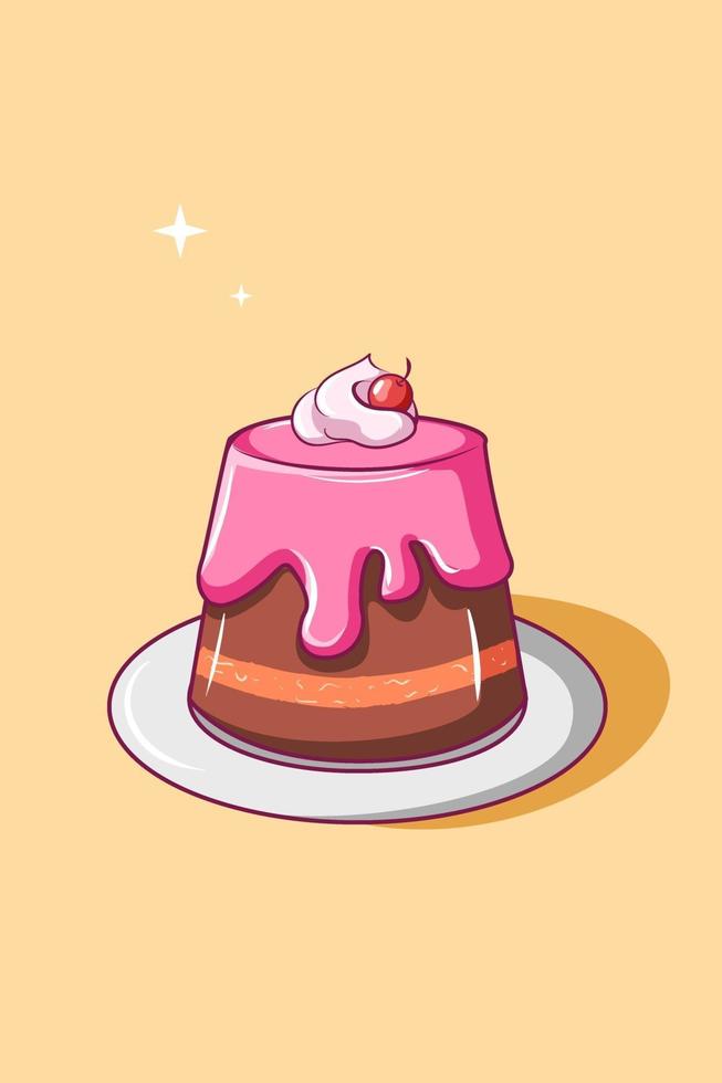 pudín dulce con cereza ilustración de dibujos animados vector