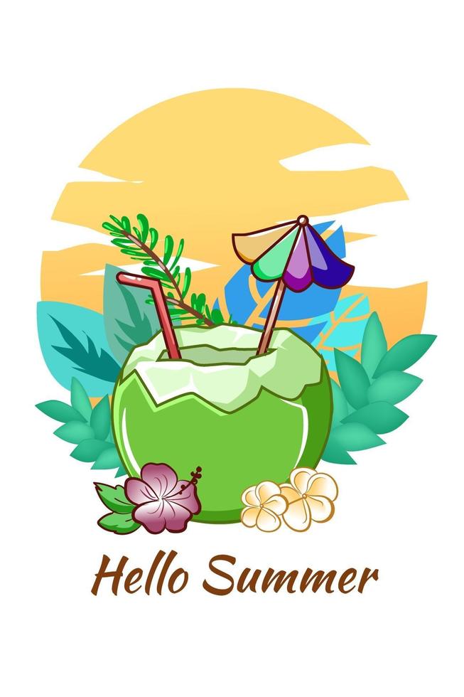 Young coconut ice in summer cartoon illustration vector