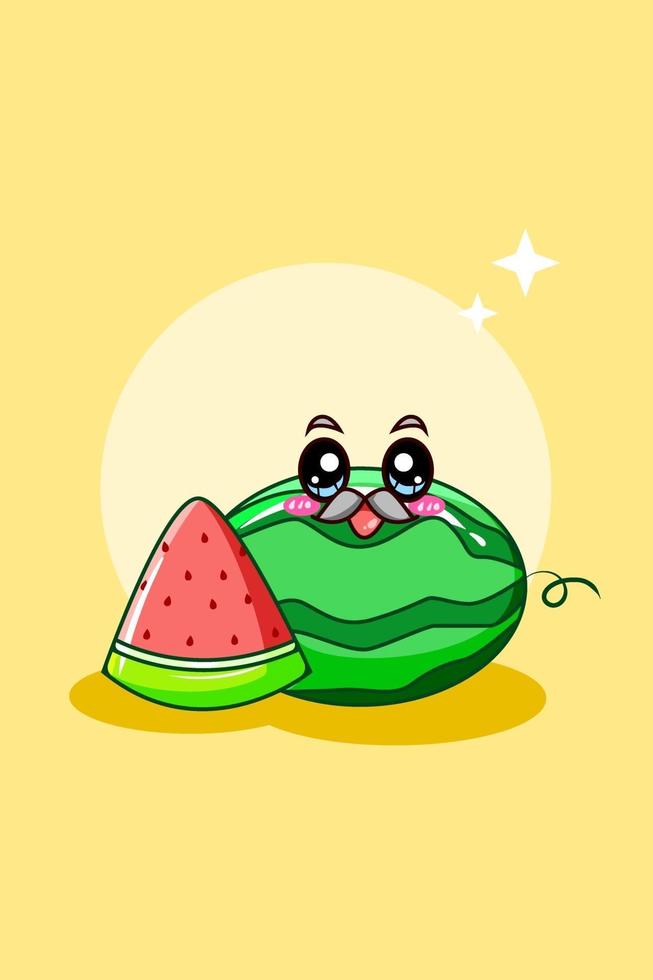 Cute and sweet watermelon fruit cartoon illustration vector