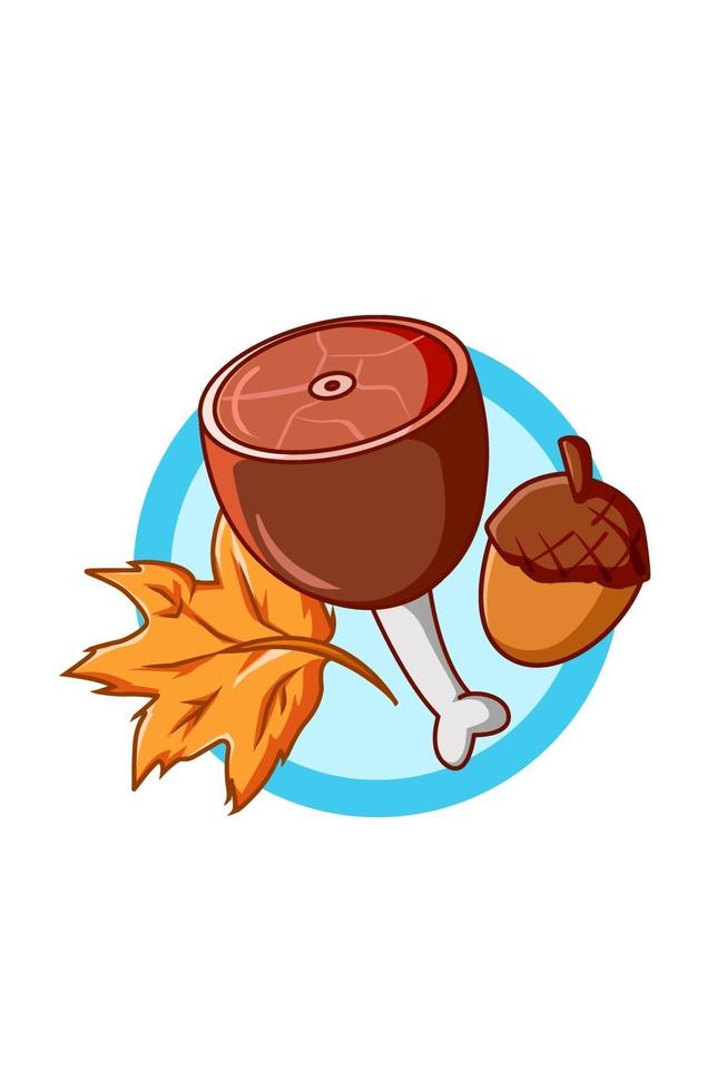 Meat with autumn leaves in the oktoberfest cartoon illustration vector