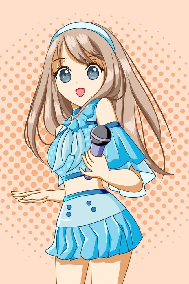 Beautiful singer woman with blue dress design character cartoon vector