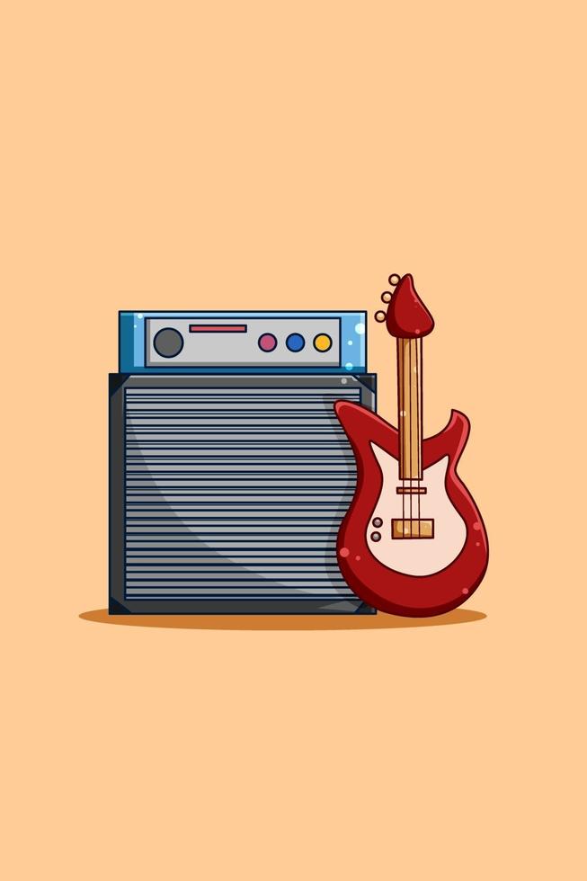 ilustración de dibujos animados de sonido de música y guitarra vector