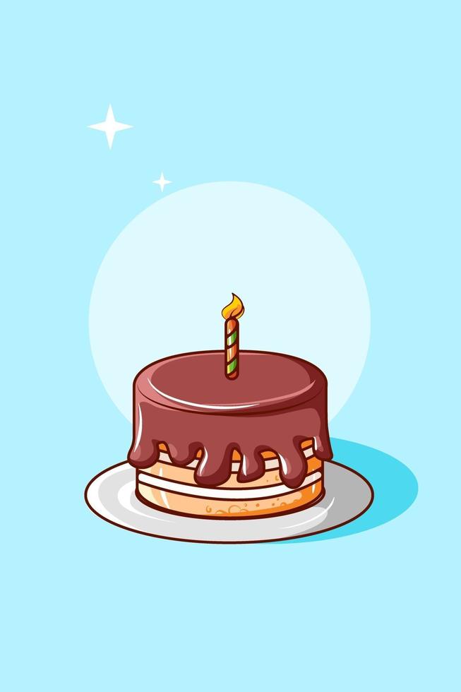 Simple chocolate birthday cake cartoon illustration vector