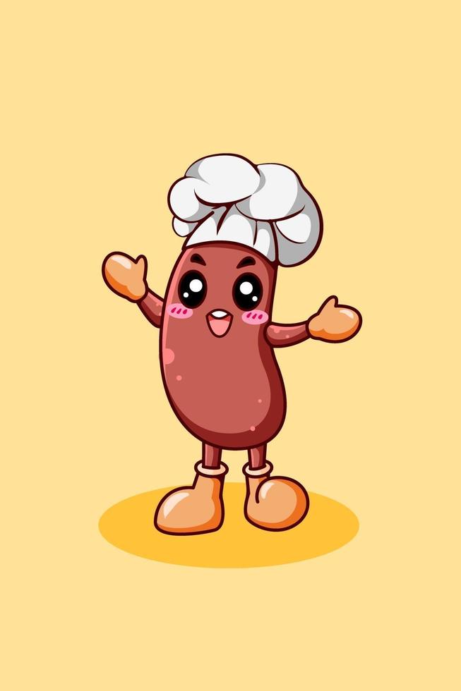 Cute sausage as chef cartoon illustration vector