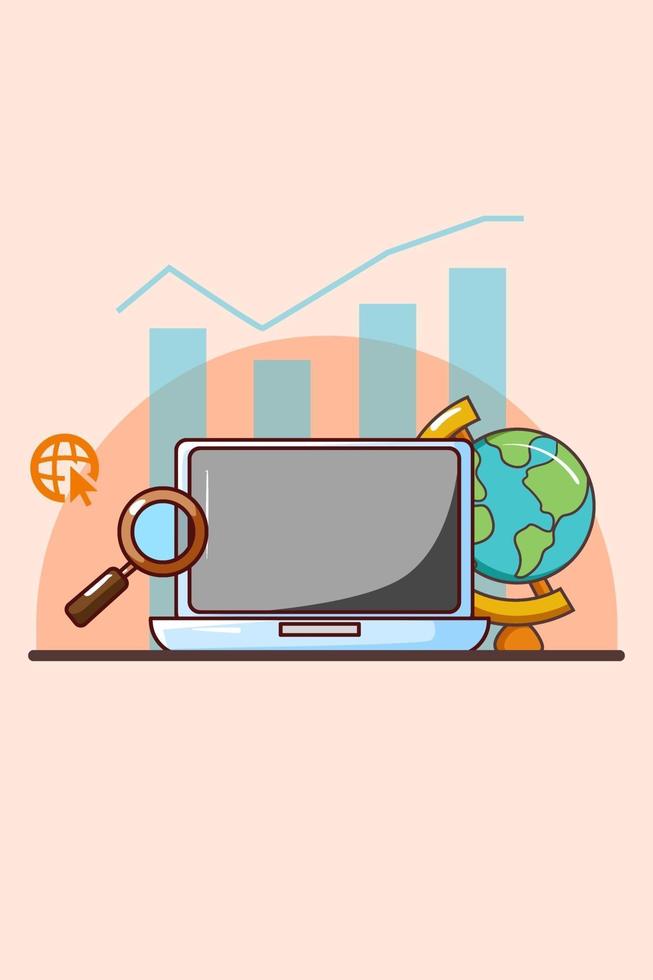 Laptop and search for business icon cartoon illustration vector