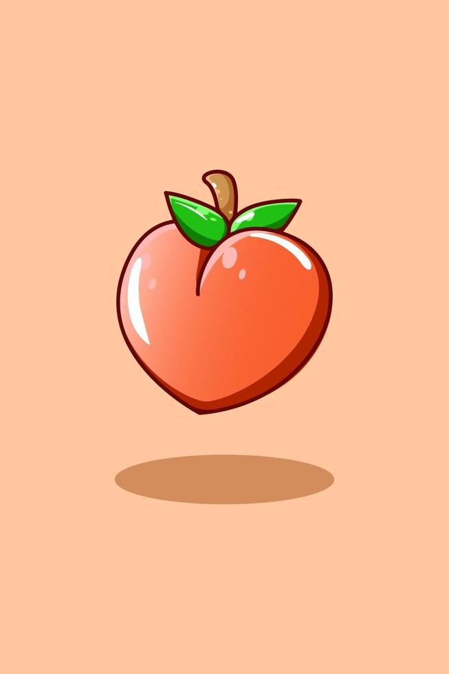 Sweet peach icon fruit cartoon illustration vector