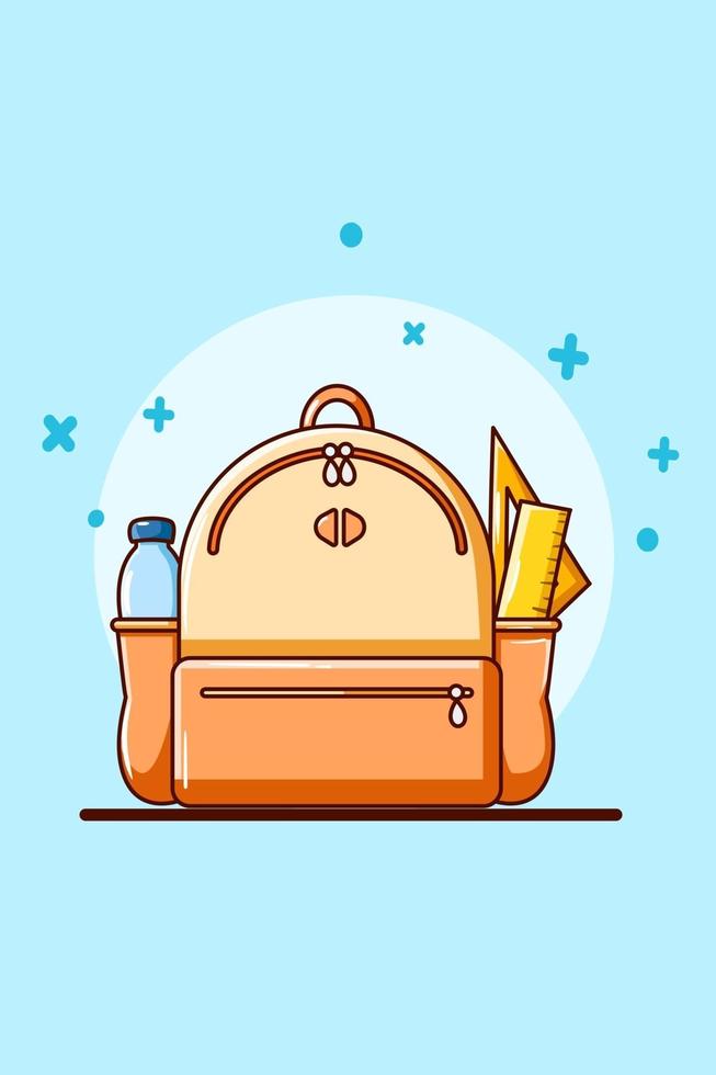 papelería y bolsa para la ilustración de dibujos animados de regreso a la escuela vector