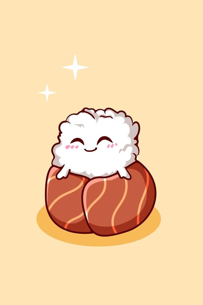 Cute sushi icon cartoon illustration vector